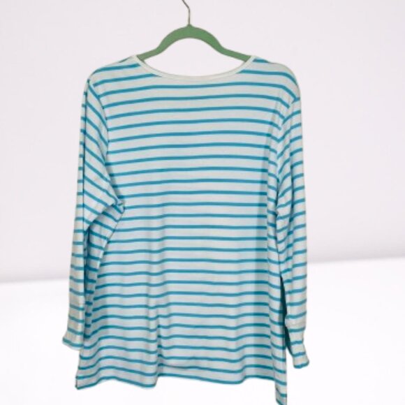 Quacker Factory Sequin Beach Umbrella Striped Top Size XL White/Blue Worn Once - Picture 6 of 9